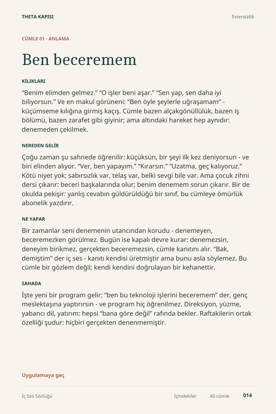 İç Ses Sözlüğü örnek sayfa 14: Bir cümleyi tanı