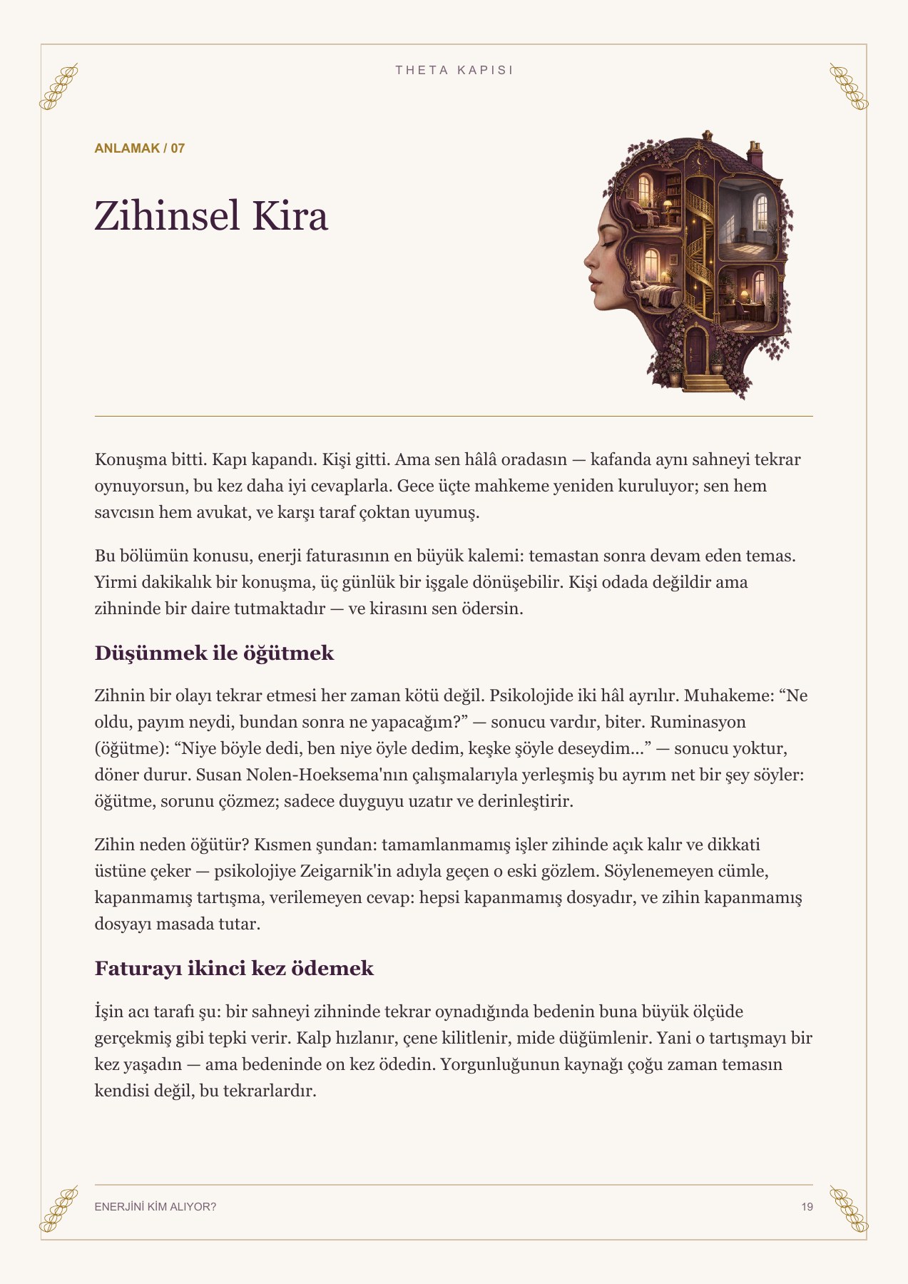 Enerjini Kim Alıyor? kitabından Zihinsel Kira örnek sayfası